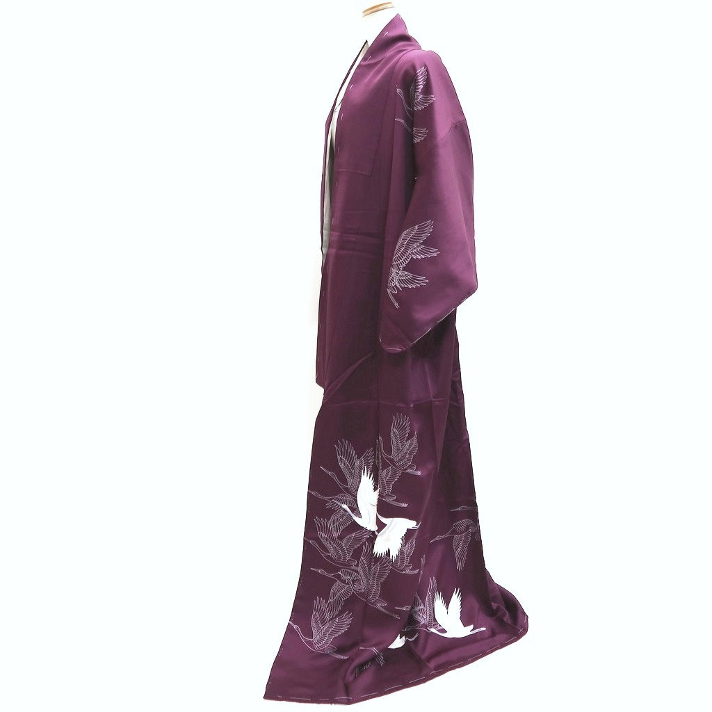 Kimono Purple Crane Birds Silk #9935B5