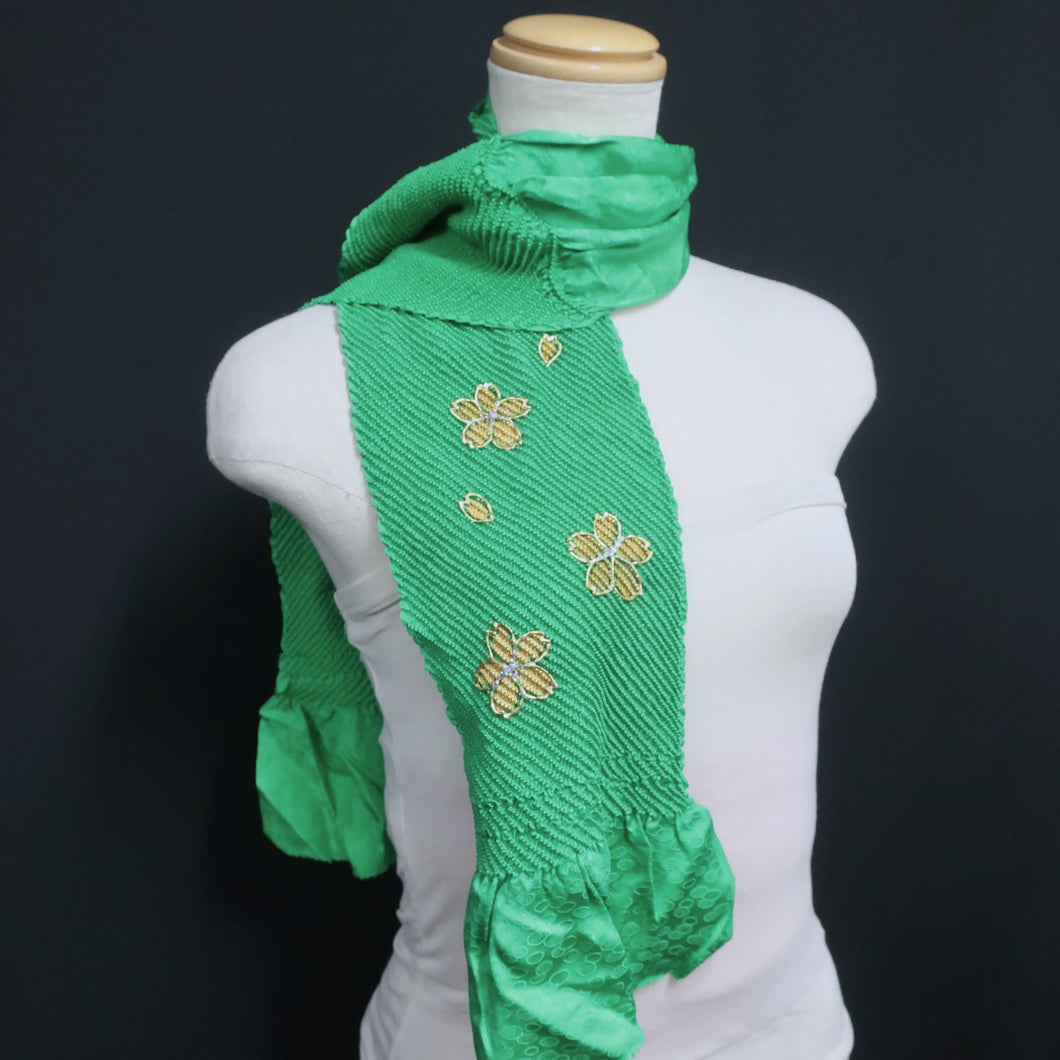 Silk Japanese Obiage Shibori Green 47.2x5.5in(120x14cm) A#10007