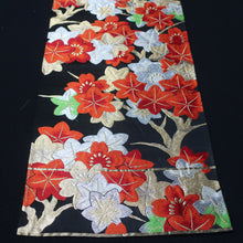 Load image into Gallery viewer, BB10074AF Silk Obi Fabric Maple Leaf Black Red 47.6x10.6in(121x27cm)
