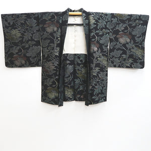 Haori Jacket Vintage(1950-1980) Black Gold Flower Silk #9718A1