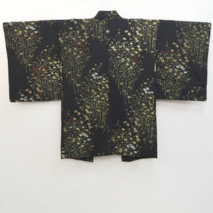 Haori Jacket Vintage(1950-1980) Black Gold Flower Silk #10005C3