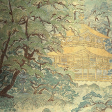 Load image into Gallery viewer, Fukuro Obi Gold Pale Green Kinkakuji Landscape Silk BB334V9
