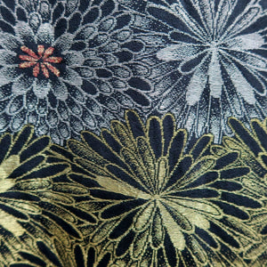Haori Jacket Vintage(1950-1980) Black Silver Gold Chrysanthemum Silk #10200E1