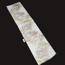 Load image into Gallery viewer, BB10004AB Silk Obi Fabric Crane Birds White Gold 50.0x10.6in(127x27cm)
