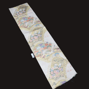 BB10004AB Silk Obi Fabric Crane Birds White Gold 50.0x10.6in(127x27cm)