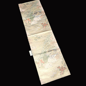 BB10014AB Silk Obi Fabric Zen Temple Landscape Gold Green 41.3x11.0in(105x28cm)