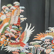 Load image into Gallery viewer, Tomesode Vintage(1920-1950) Black Hand painted Crane Birds Silk #10402A1
