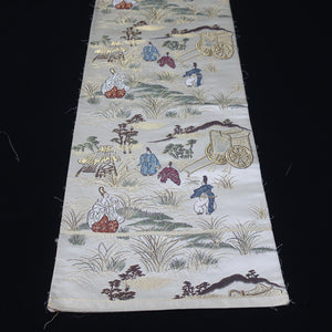 BB10024AC Silk Obi Fabric Heian Period Aristocrats White 50.8x10.6in(129x27cm)