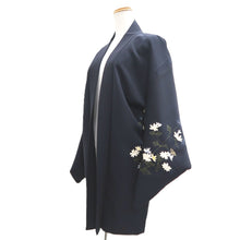 Load image into Gallery viewer, Haori Jacket Blueish Black Floral pattern Silk #11073A4
