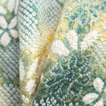 Load image into Gallery viewer, Haori Jacket Green Yellow Full Shibori Flower Silk #10701D1
