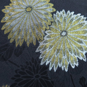 Haori Jacket Vintage(1950-1980) Black Gold Silver Chrysanthemum Silk #9863B2