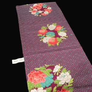 KK1467A1 Silk Kimono Fabric Vintage(1920-1950) Sayagata Dark Purple 50.8x11.4in(129x29cm)