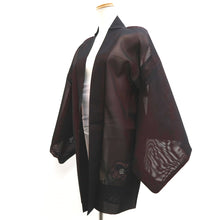 Load image into Gallery viewer, Haori Jacket Vintage(1950-1980) Black Red See-Through Embroidery Peony Silk #10231E2
