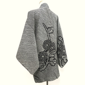 Haori Jacket Vintage(1950-1980) Black Full Shibori Chrysanthemum Silk #10216E2