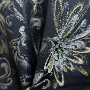 Haori Jacket Vintage(1950-1980) Black Silver Gold Flower Silk #10185D5