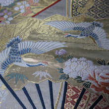 Load image into Gallery viewer, BB10084AF Silk Obi Fabric Crane Birds Gold 54.7x10.6in(139x27cm)
