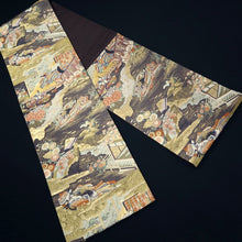 Load image into Gallery viewer, Fukuro Obi Dark Brown Gold Genji Rakchu Emaki Silk BB311V8
