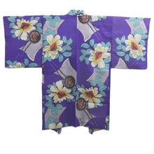 Load image into Gallery viewer, Haori Jacket Vintage(1920-1950) Blueish Purple Meisen Floral pattern Silk #11032A2
