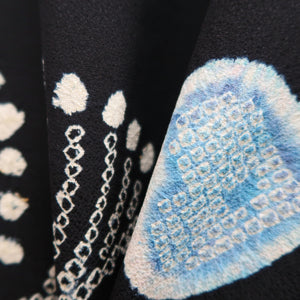Haori Jacket Vintage(1950-1980) Black Shibori Flower Silk #9850B2
