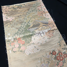 Load image into Gallery viewer, BB10014AB Silk Obi Fabric Zen Temple Landscape Gold Green 41.3x11.0in(105x28cm)
