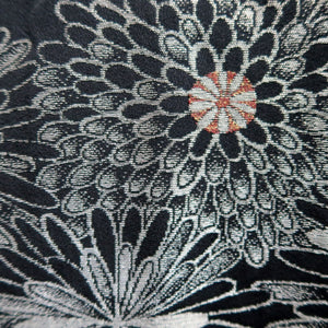 Haori Jacket Vintage(1950-1980) Black Silver Gold Chrysanthemum Silk #10200E1