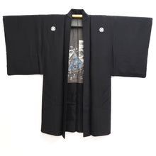 Load image into Gallery viewer, Men's Haori Vintage(1950-1980) Black Montsuki Habutae Ukiyoe Silk #10881E4
