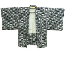 Load image into Gallery viewer, Haori Jacket Vintage(1950-1980) Black Mint Blue Full Shibori Diamond Geometric Silk #10922E5
