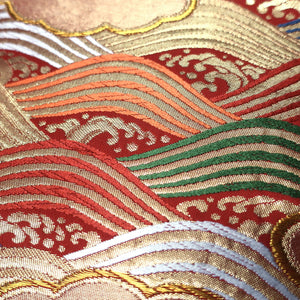 BB10064AE Silk Obi Fabric Curling Wave Vermillion 50.0x10.6in(127x27cm)