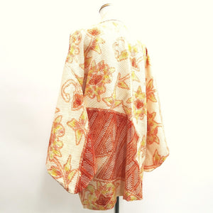 Haori Jacket Vintage(1950-1980) Pale Orange Vermillion Shibori Flower Silk #10021C4