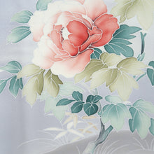 Load image into Gallery viewer, Kimono Light Blueish Gray Peony Branch Silk #9666J3
