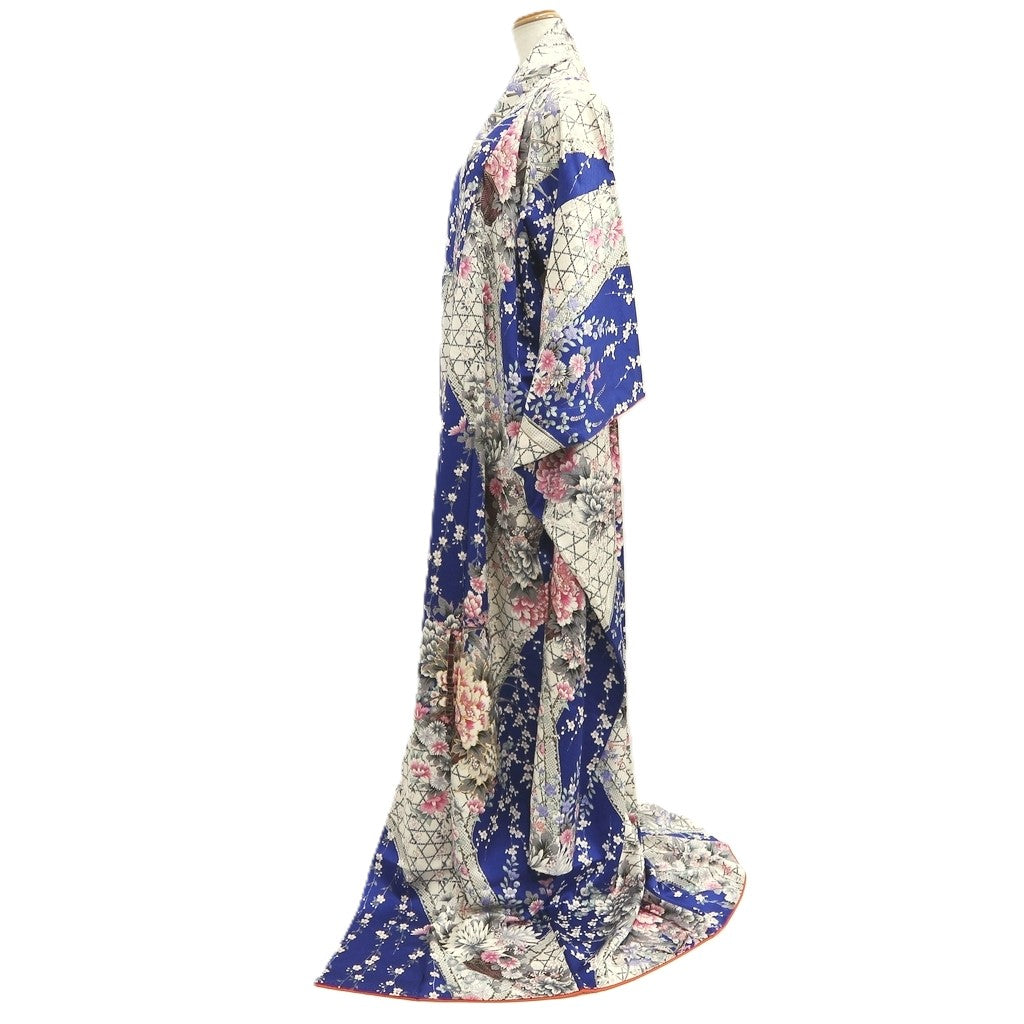 Furisode Blue Plum blossom Camellia Silk #10543B3