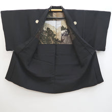 Load image into Gallery viewer, Men&#39;s Haori Vintage(1950-1980) Black Habutae Mountain Landscape Silk #9980C2
