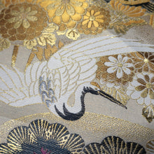 Load image into Gallery viewer, BB10044AD Silk Obi Fabric Crane Birds Gold Yellow 75.2x12.2in(191x31cm)
