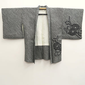 Haori Jacket Vintage(1950-1980) Black Full Shibori Chrysanthemum Silk #10216E2