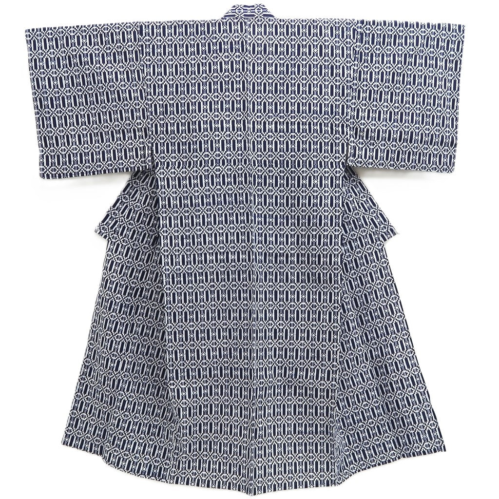 Men's Yukata Navy White Geometric patterns Cotton #10361F3