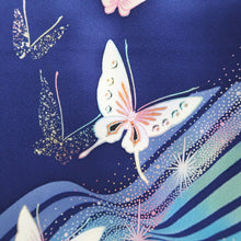 Load image into Gallery viewer, Furisode Dark Blue Butterfly Aurora Tall Silk #9707J5
