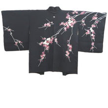 Load image into Gallery viewer, Haori Jacket Vintage(1950-1980) Black Maple Leaf Plum blossom Branch Silk #10932F1
