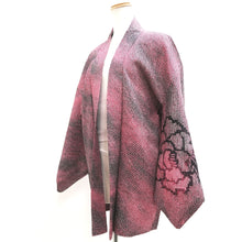 Load image into Gallery viewer, Haori Jacket Vintage(1950-1980) Red Black Shibori Peony Silk #10051C5
