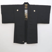 Load image into Gallery viewer, Men&#39;s Haori Vintage(1950-1980) Black Habutae Mountain Landscape Silk #9980C2
