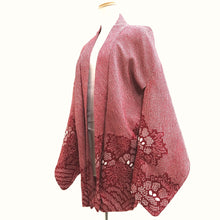 Load image into Gallery viewer, Haori Jacket Vintage(1950-1980) Red Shibori Peony Wave Silk #10111D2
