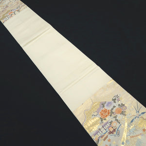 Fukuro Obi White Gold Bird Silk BB261V5