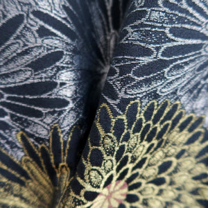 Haori Jacket Vintage(1950-1980) Black Silver Gold Chrysanthemum Silk #10200E1