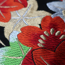 Load image into Gallery viewer, BB10074AF Silk Obi Fabric Maple Leaf Black Red 47.6x10.6in(121x27cm)
