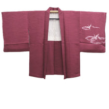 Load image into Gallery viewer, Haori Jacket Wine red Crane Birds Silk #10722D2
