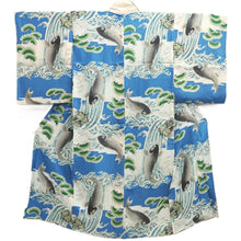 Load image into Gallery viewer, Juban Vintage(1920-1950) Blue Leaping Carp Silk #10378F4
