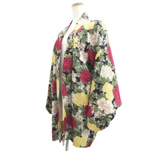 Load image into Gallery viewer, Haori Jacket Vintage(1920-1950) Black Green Red Peony Silk #10622C3
