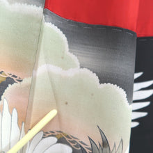 Load image into Gallery viewer, Furisode Vintage(Pre-1920) Black Crane Birds Silk #11106Z1
