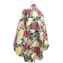 Load image into Gallery viewer, Haori Jacket Vintage(1920-1950) Black Green Red Peony Silk #10622C3
