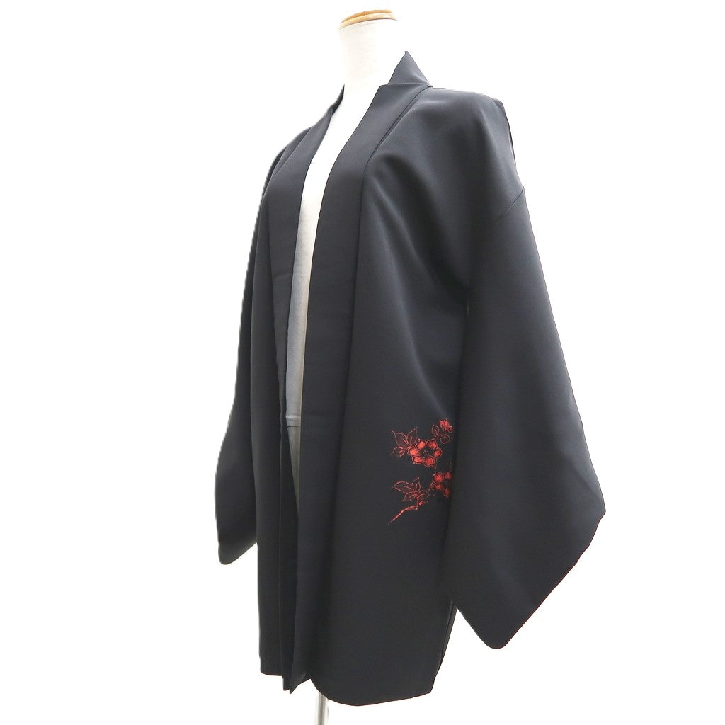 Haori Jacket Vintage(1950-1980) Black Flower Silk #10592C1