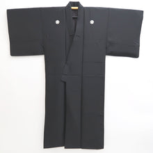 Load image into Gallery viewer, Men's Kimono Vintage(1950-1980) Black Montsuki Habutae Silk #10866E4

